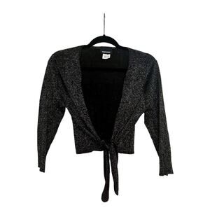 Expression Black And Silver Glitter Metallic Open Front Short Cardigan Size 12